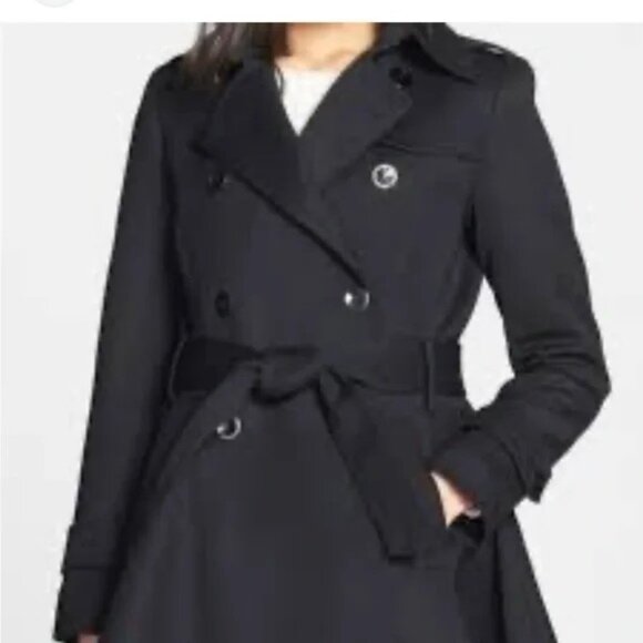 Trina Turk Juliette Flare Wool Trench Coat Womens Size 6 Tie Waist NG672K Black - Picture 2 of 15